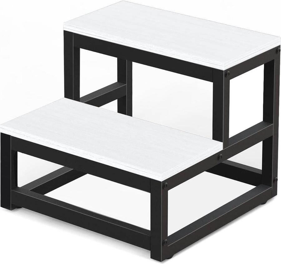 2-traps opstapkruk voor volwassenen en kinderen heavy duty staal en stabiele houten kruk draagvermogen tot 220 kg opstapkruk voor bed keuken badkamer wit en zwart Houten kruk