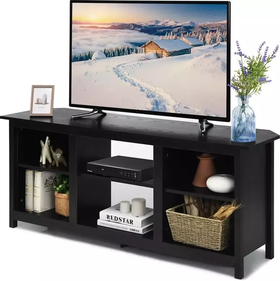 2-traps tv-kast 147 cm tv-kast tv-commode voor tv tot 165 cm sideboard televisietafel met planken woonkamerkast keukenkast hout (zwart)