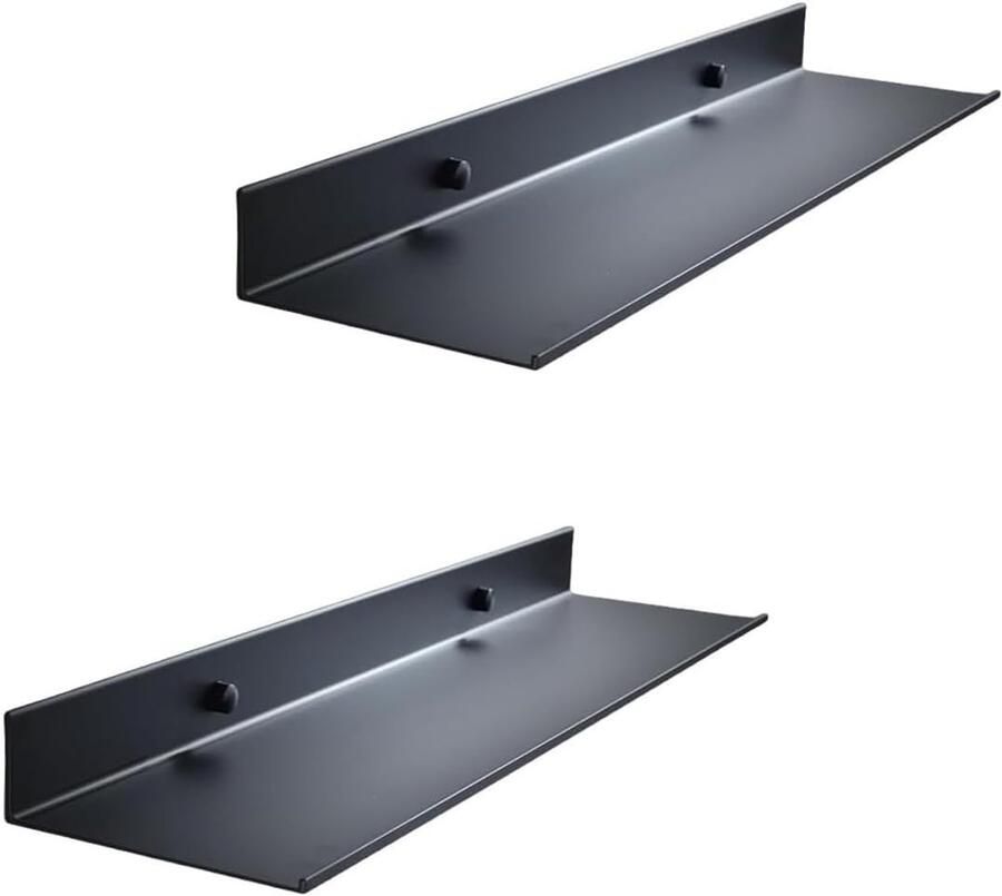 2 Wandplanken Aluminium 30 cm Zwart Wandplank Wandgemonteerd Douchplanken Drijvende Planken voor Wand Badkamer Keuken Woonkamer Kantoor Woonruimte