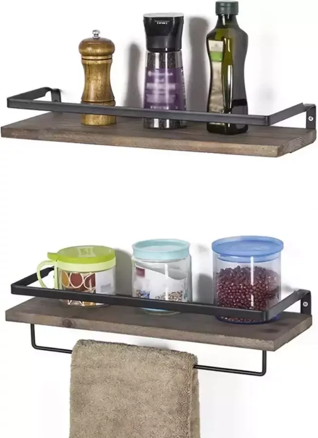 2 Wandplanken drijvend Hout 40 x 15 x 9 zwart