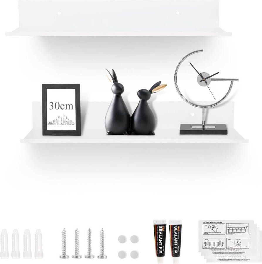 2 x 30 cm wandplank mat wit metalen doucheplank zonder boren doucheplank zwevende plank wandplank om te lijmen wandplank hangplank boekenplank badkamer voor woonkamer slaapkamer