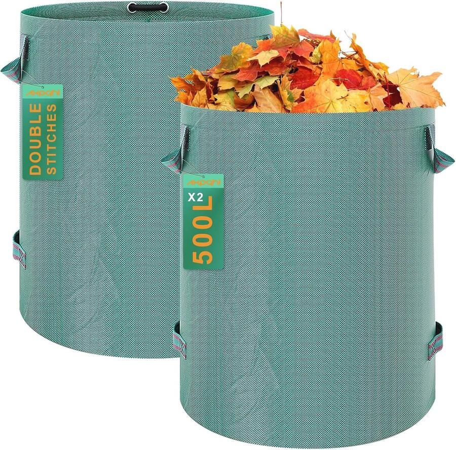 2 x 500 Liter Tuinafvalzak Weerbestendig en Afwasbaar met Handgrepen