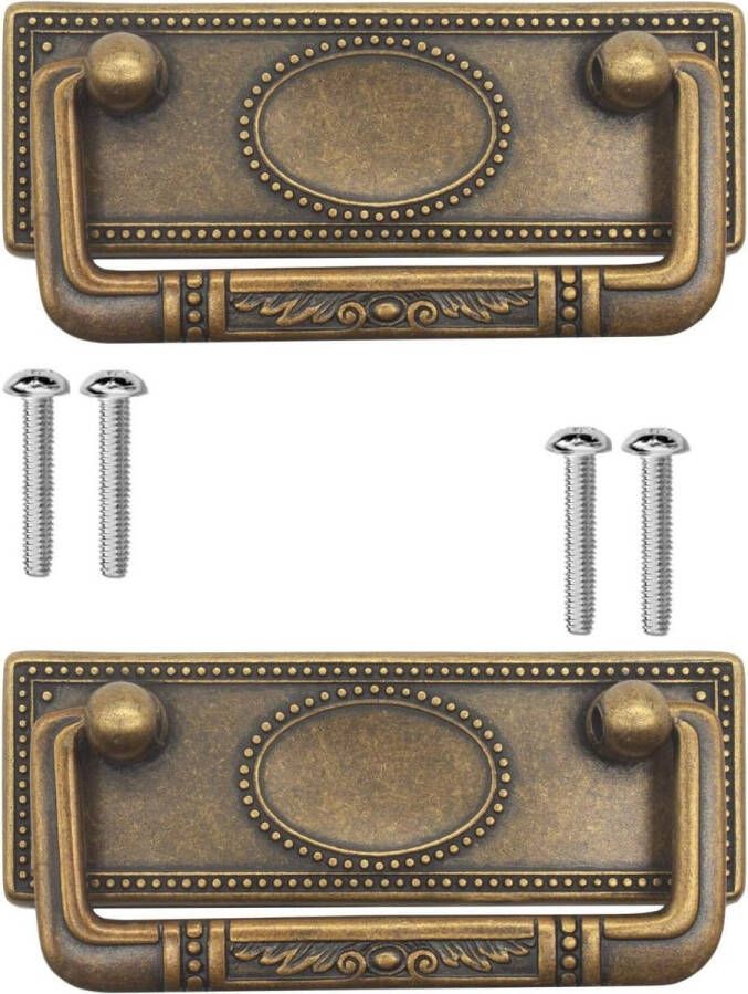 2 x antieke meubelgrepen inklapbaar ladegrepen kastgrepen klapgrepen voor kisten kasten commodes antiek brons messing design 95 x 41 mm set van 2