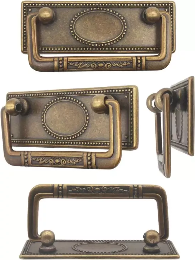 2 x antieke meubelgrepen inklapbaar ladegrepen kastgrepen klapgrepen voor kisten kasten commodes antiek brons messing design 95 x 41 mm set van 2