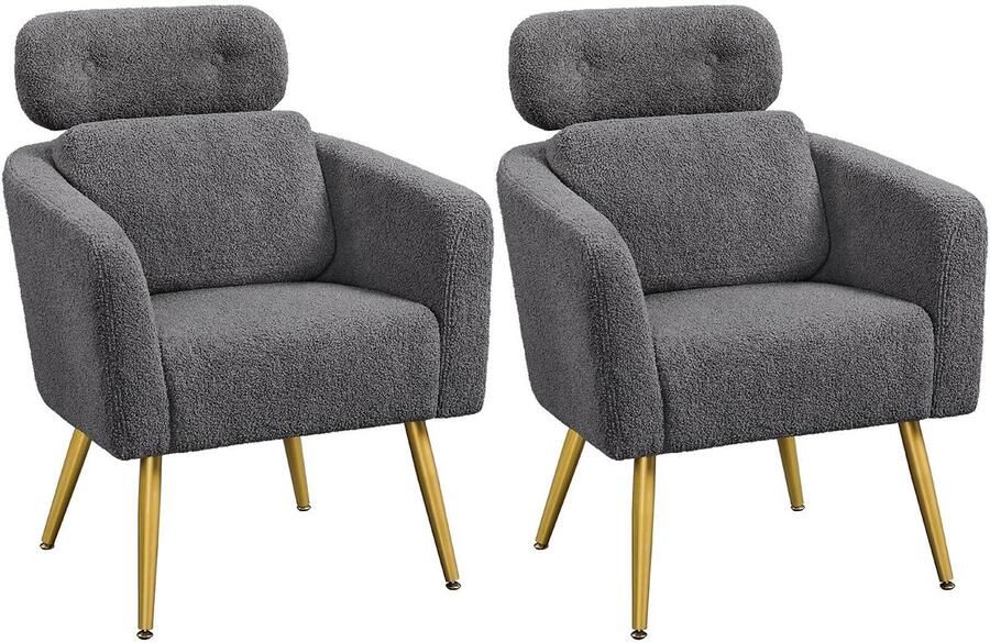 2 x armleuningstoel gestoffeerde stoel met in hoogte verstelbare hoofdsteun televisiestoel met metalen poten loungestoel voor woonkamer kantoor donkergrijs