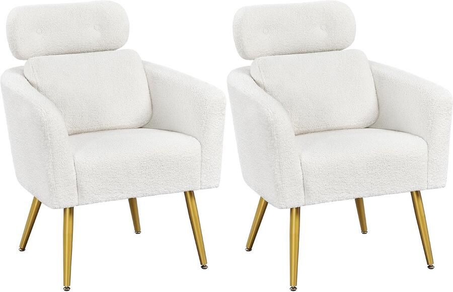 2 x armleuningstoel gestoffeerde stoel met in hoogte verstelbare hoofdsteun televisiestoel met metalen poten loungestoel voor woonkamer kantoor wit