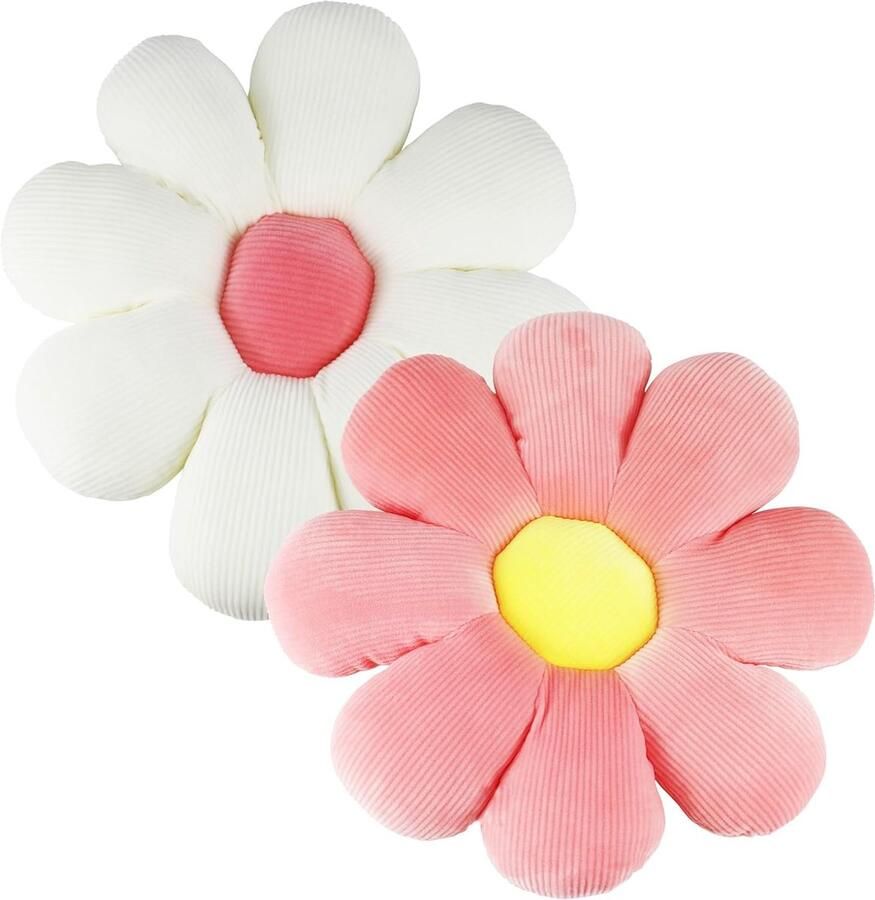 2 x bloemenkussens kussen bloem kussen bloemvorm wit en roze bloemenkussen kussen bank kussen kleurrijk schattig kussen pluche vloerkussen voor slaapkamer bank stoel decoratie 38cm