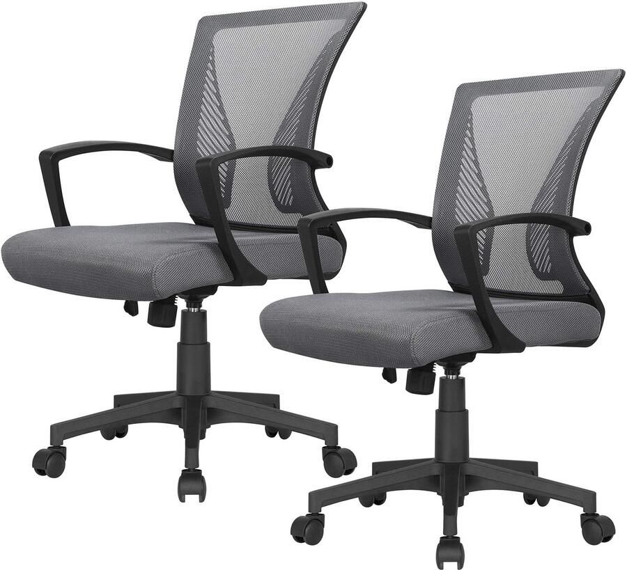 2 x bureaustoel ergonomisch gaasdoek ademende bureaudraaistoel met kantelfunctie bureaustoel