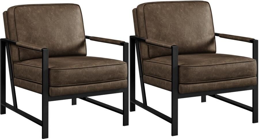 2 x fauteuil relaxstoel voor woonkamer moderne televisiestoel loungestoel kunstleer bruin