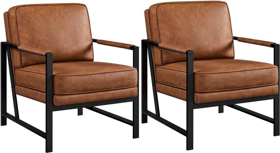 2 x fauteuil relaxstoel voor woonkamer moderne televisiestoel loungestoel stoel kunstleer lichtbruin