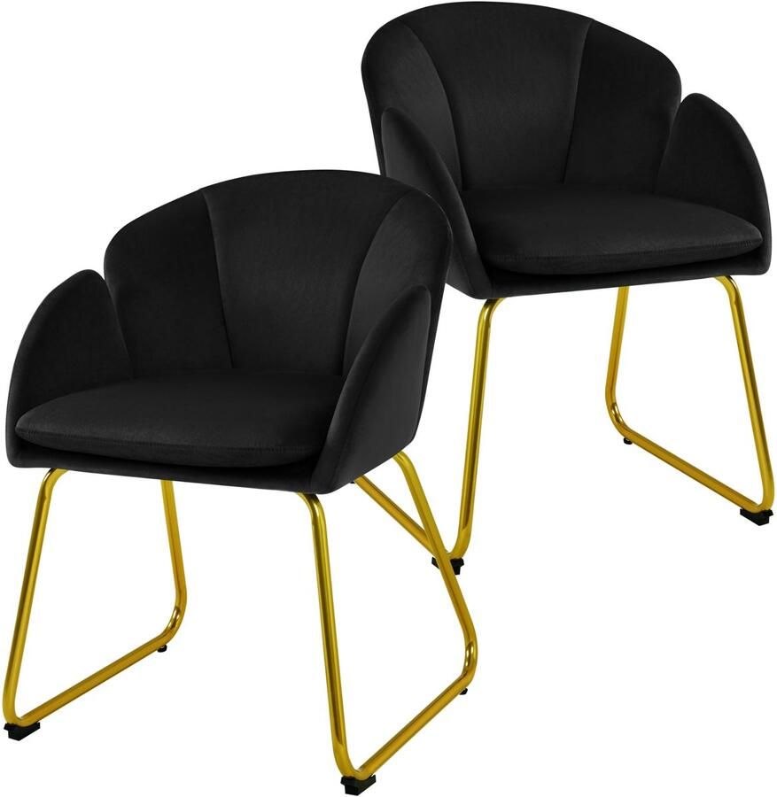 2 x gestoffeerde stoel met bloembladrugleuning leunstoel met metalen poten goudkleurig keukenstoel in bloemenvorm eetkamerstoel gestoffeerde stoel voor make-uptafel zwart