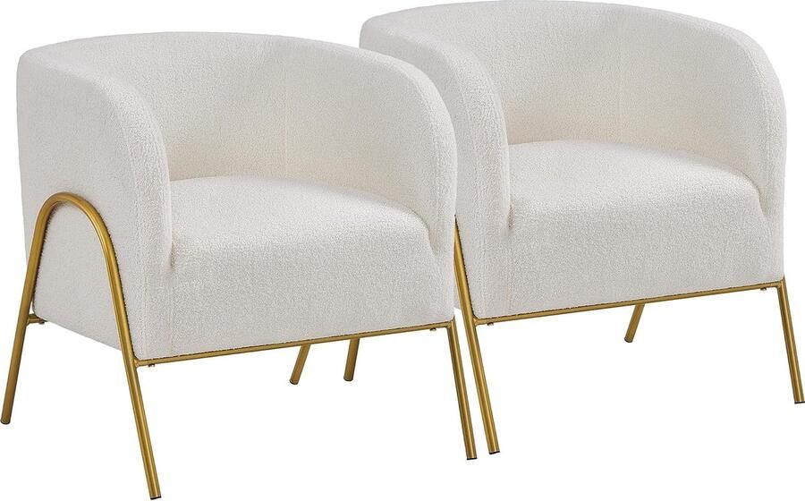 2 x loungestoel gestoffeerde stoel met looprugleuning clubstoel met V-vormige metalen poten stijlvolle stoel van bouclé-weefsel televisiestoel