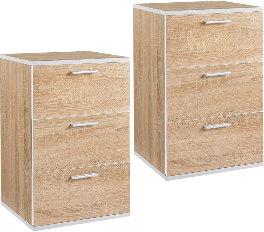 2 x nachtkastje commode boxspringbed nachtkastje 59 cm hoog schuifladen met handvat eiken