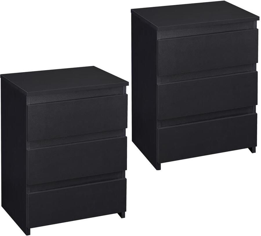 2 x nachtkastje met 3 schuifladen hout zwart 45 x 35 x 60 5 cm