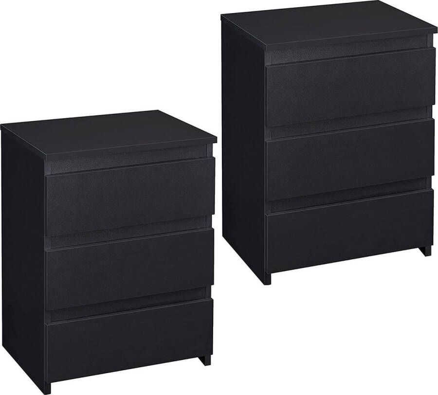 2 x nachtkastje met 3 schuifladen hout zwart 45 x 35 x 60 5 cm-Nachtkastje Bijzetkastje Bijzettafel
