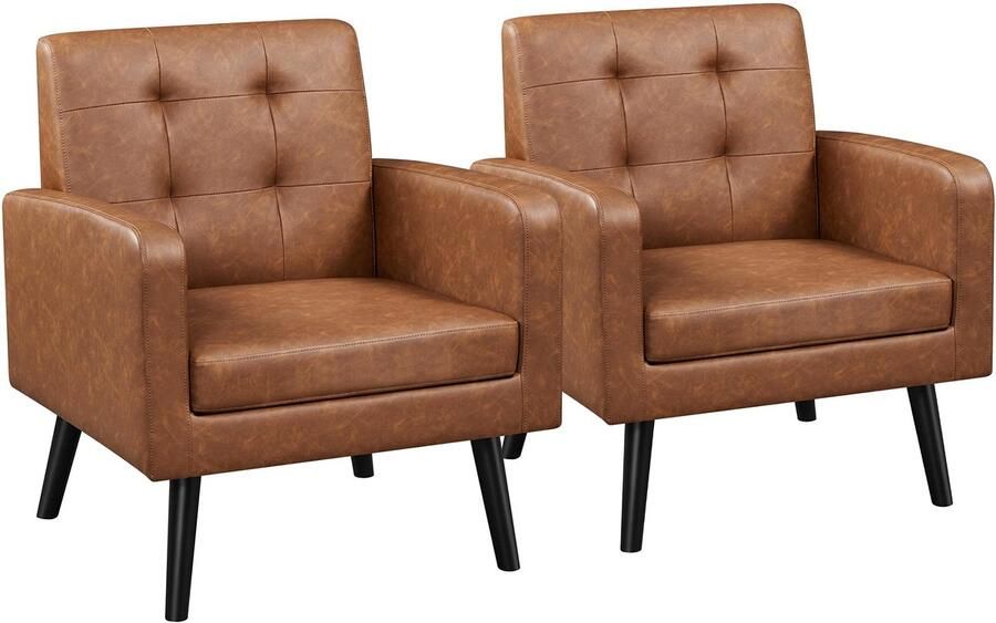 2 x oorfauteuil met comfortabele rugleuning gestoffeerde stoel tot 136 kg belastbaar televisiestoel voor woonkamer slaapkamer stoel retro bruin