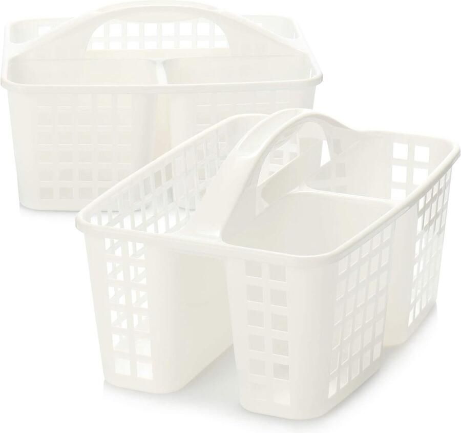 2 x opbergmand douchemand met handvat draagbare plastic organizer met elk 3 vakken voor hygiëneartikelen schoonmaak- en schoonmaaken (02 stuks 31 x 23 cm wit)