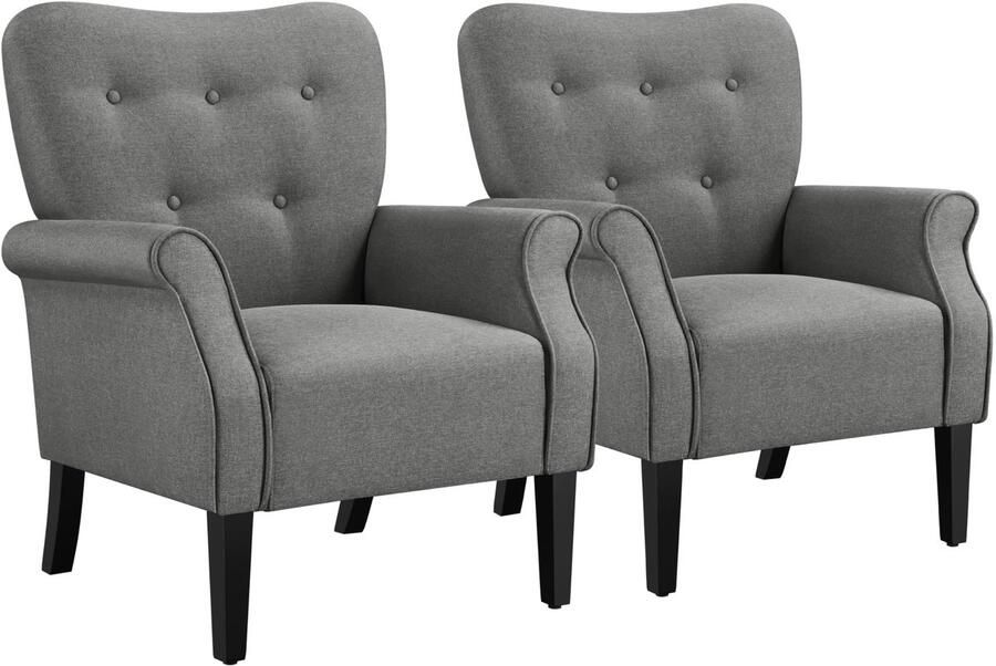 2 x relaxstoel loungestoel cocktailstoel met houten poten gestoffeerde stoel televisiestoel leunstoel grijs