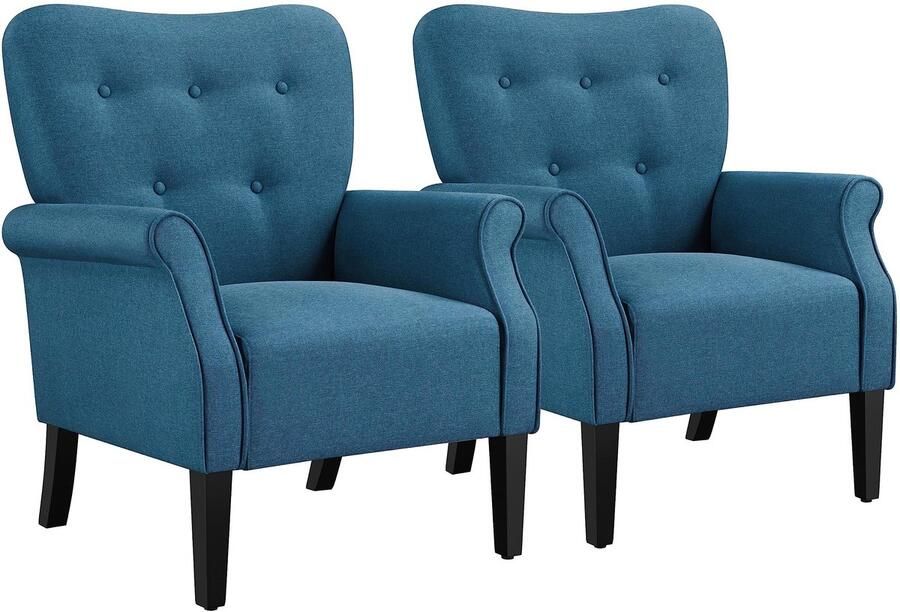 2 x relaxstoel loungestoel cocktailstoel met houten poten gestoffeerde stoel televisiestoel leunstoel blauw