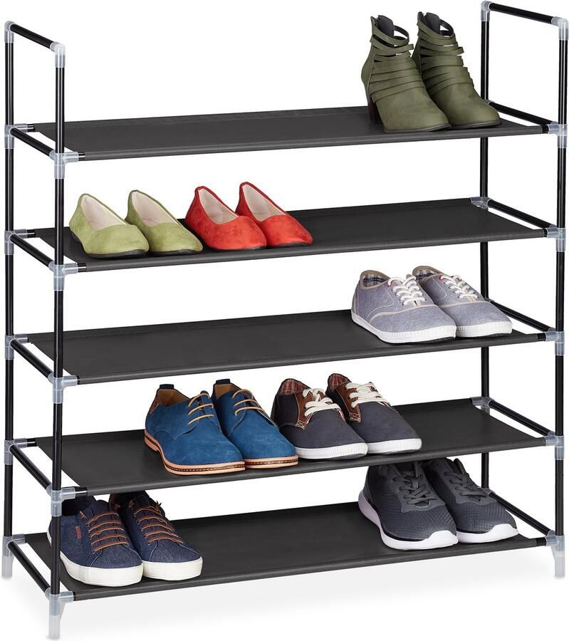 Relaxdays 2 x schoenenrek met grepen open schoenenkast 5 etages 20 paar zwart