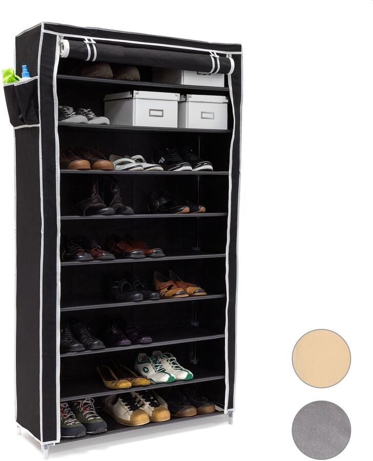 Relaxdays 2 x schoenenrek VALENTIN 9 etages stofkast schoenenkast rek zwart