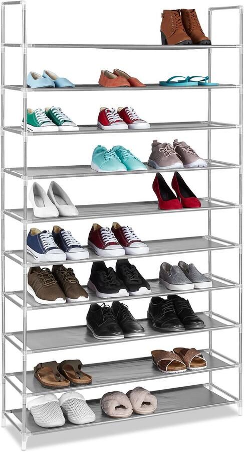 Relaxdays 2 x schoenenrek XXL 10 etages schoenenkast textiel opbergrek grijs