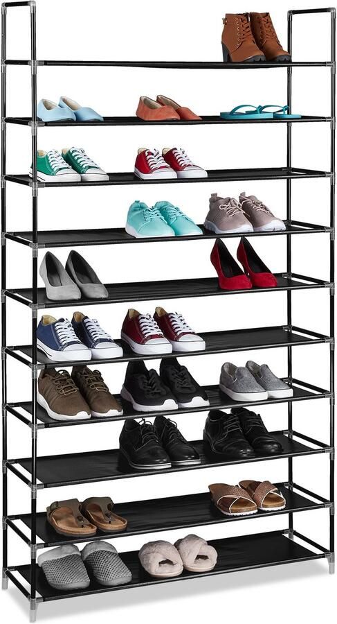 Relaxdays 2 x schoenenrek XXL 10 etages schoenenkast textiel opbergrek zwart