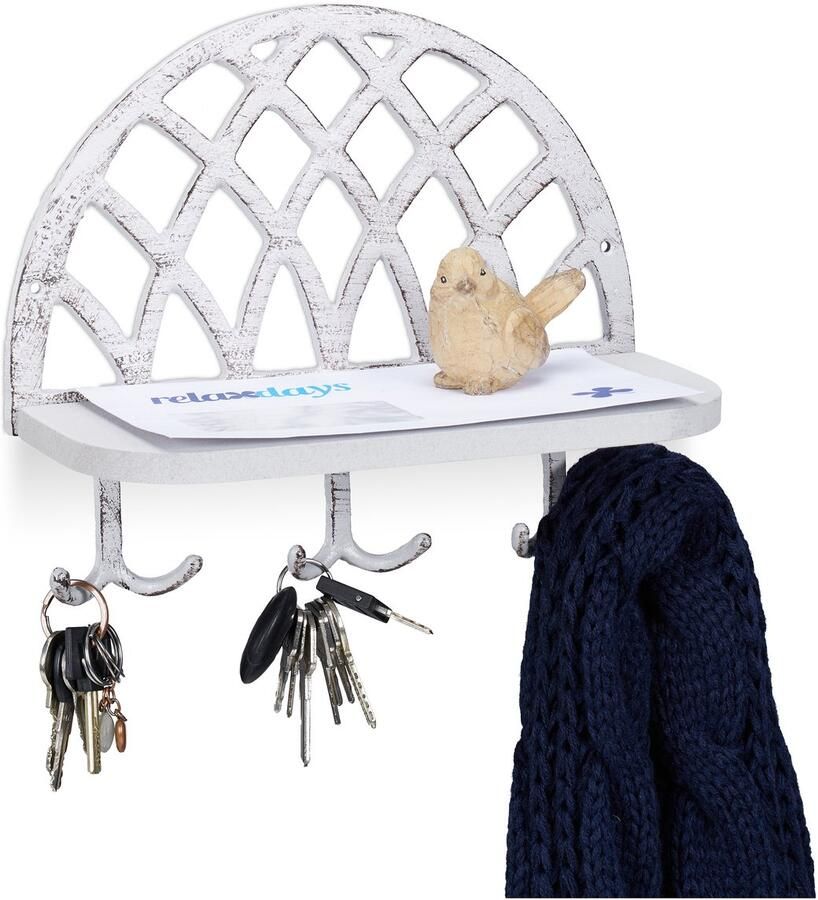 Relaxdays 2 x sleutelrekje vintage sleutelrek wandkapstok kapstok muur wit