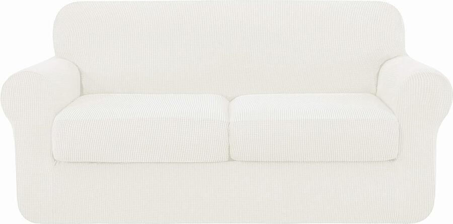 2-Zits Bankhoes met Kussenslopen Rekbare en Duurzame Meubelbeschermer voor Loveseat (Crème)
