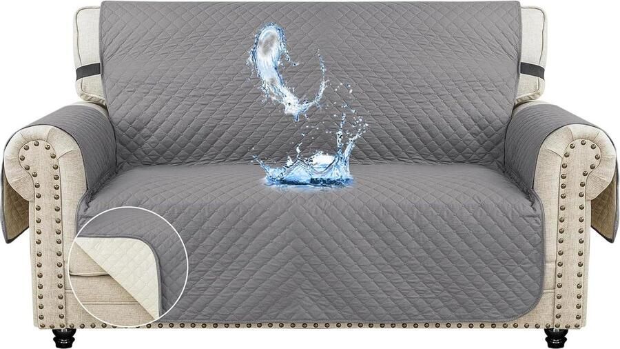 Waterbestendige Bankhoes 2 Zits Universele Bankhoes Woonkamer Sofahoes Met Anti-slip Krasbestendige Meubelhoes Lichtgrijs