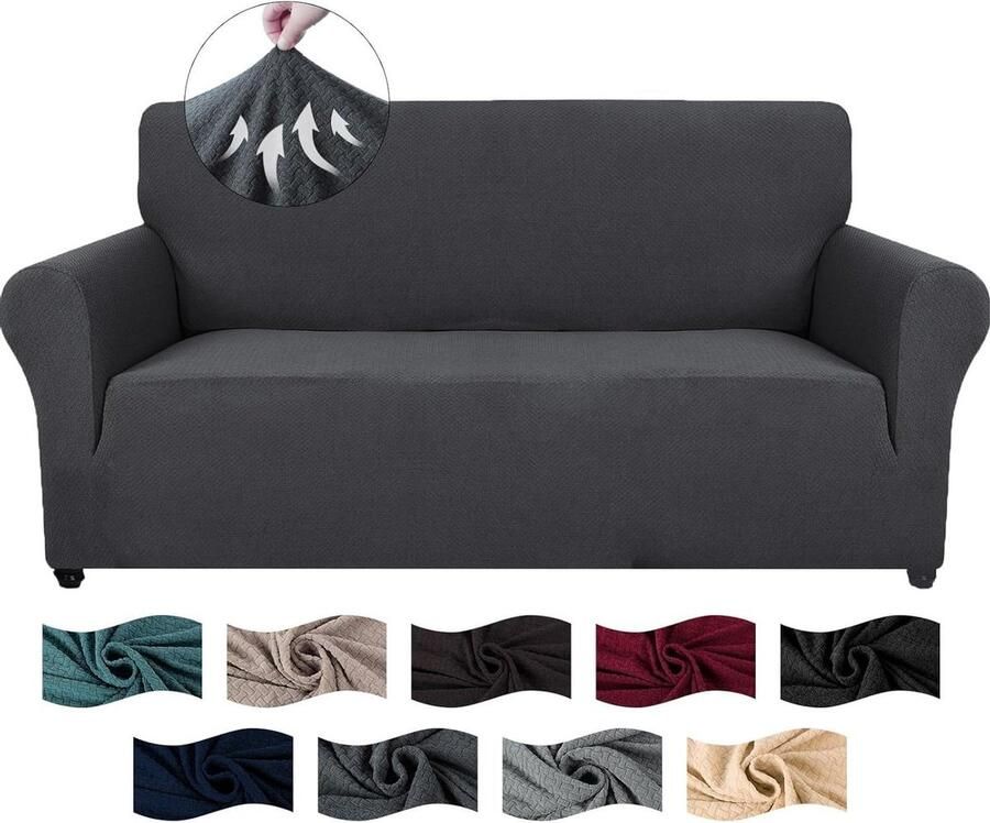 2-Zits Stretchbankhoes Elastische Bankhoezen Met Armleuning Universele Rekbare Sofahoes Krasbestendig Meubelhoes Anti-Slip Geschikt Voor Honden En Katten Wasbare Donkergrijs