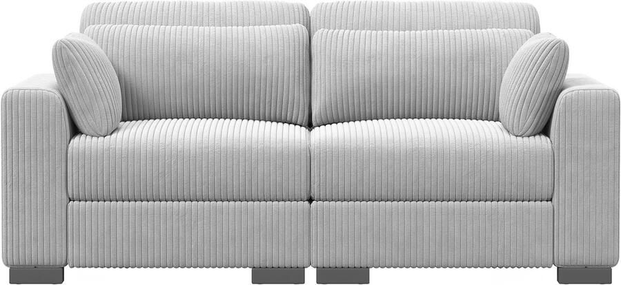 2-zits Modulaire Bank – Grijs Corduroy Linker- & Rechterfauteuil met Armleuningen Comfortabele Zitbank