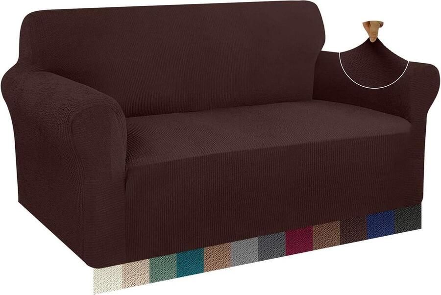 2-zits stretch bankovertrek stijlvolle meubelhoezen antislip en krasbestendig jacquard spandex stof chocolade