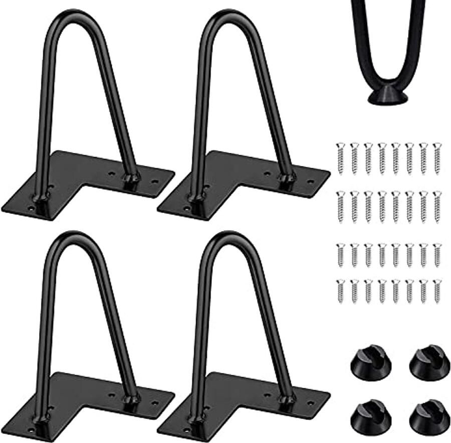 20 cm Haarspeld Meubelpoten met 2 Maten Schroeven en 4 Vloerbeschermers Heavy Duty Massief Staal Modern Design voor Thuis DIY Projecten