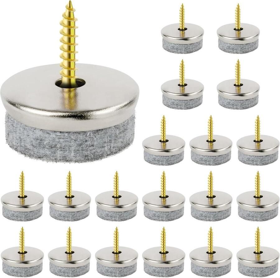 20 Felt Caps Screws Diameter 28 mm Round for Chairs Furniture Laminate Parquet Tiles Leg Protectors Floor