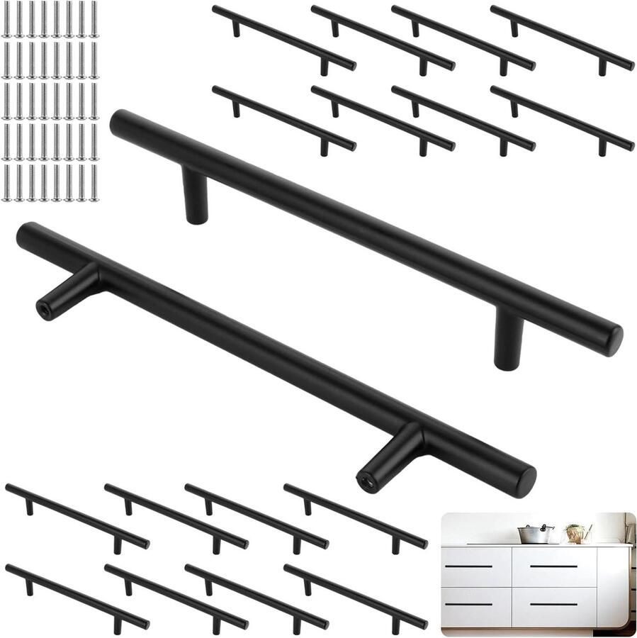 Allecto plus 20x zwarte aluminium legering handgrepen voor keukenkasten (gatafstand 128 mm)