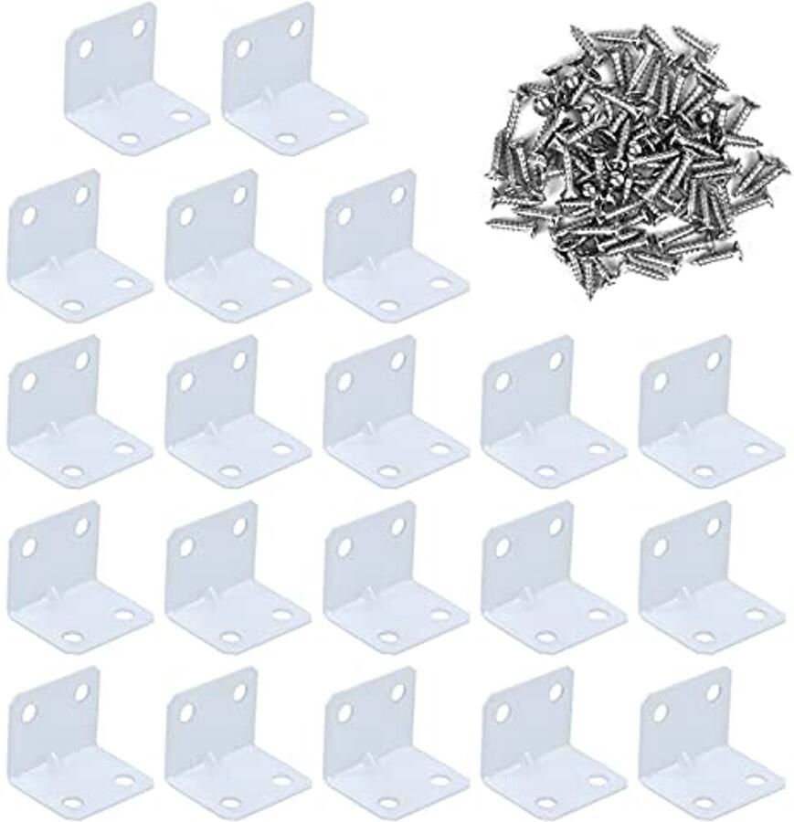 20 Hoekverbinders van roestvrij staal met schroeven voor meubels 90 graden L-vormige hoekklemmen