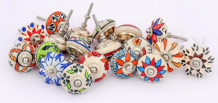 20 Mix Vintage Look Bloem Keramische Knoppen Deurklink Kast Lade Kast Pull Retro Design