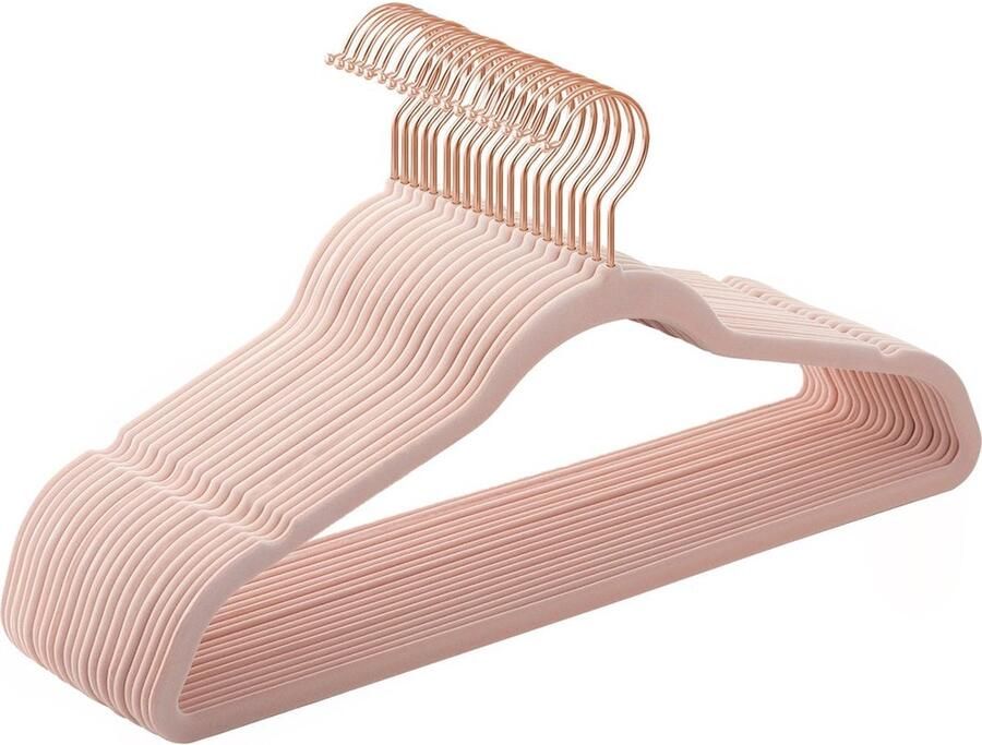 Rootz Living Rootz 20-pack fluwelen kleerhangers roségouden hangers ABS-kunststof metalen haak ruimtebesparend antislip 41 5 cm x 21 5 cm x 5 kg capaciteit