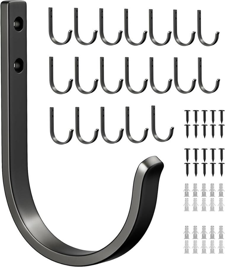 20-pack wandhaken voor het ophangen van handdoeken jassen 22LB metalen schroefhanger voor wandmontage voor buiten kast deur badkamers voor rugzakken badjassen zwart