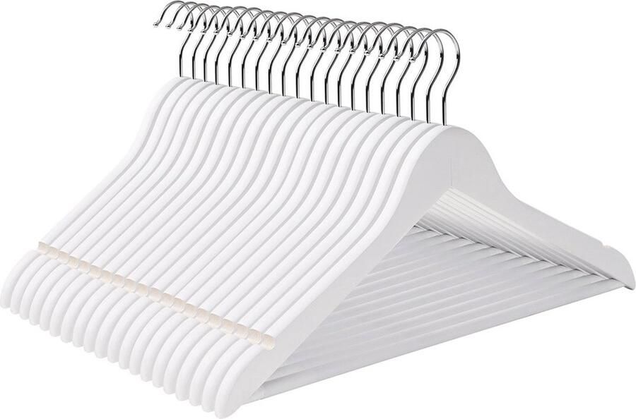 Rootz Living Rootz 20-pack witte houten kleerhangers esdoornhout broekstang verchroomde haken organiseer kast ruimtebesparend 44 5 cm x 23 cm x 1 2 cm
