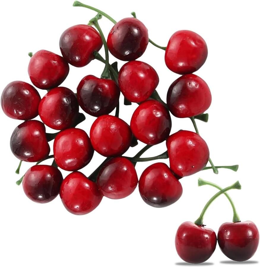 20 Pcs Kunstmatige Kersen Fake Fruit Decoratie Simulatie Kersen Model Levensechte Fruit Kersen Decoratie Thuis Keuken Feest Decoratie Bureau Decoratie Zwart Rood