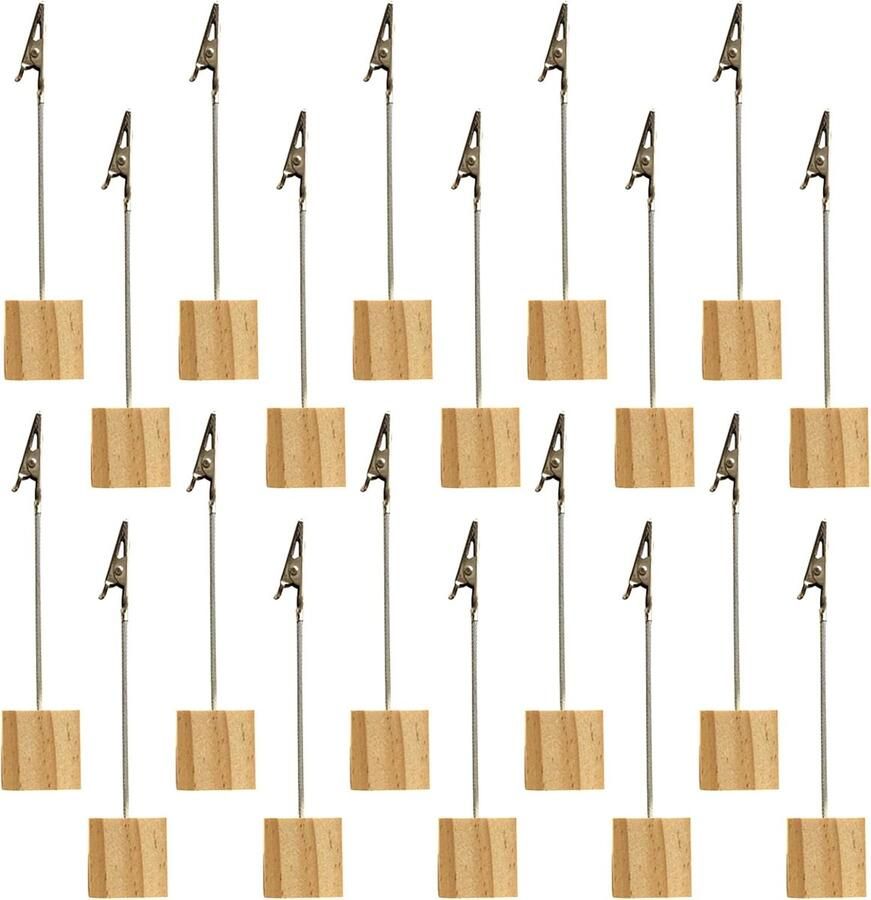 20 Pcs Photo Holder met Clips Houten Basis Kaart Houder Clip Memo Clip Houder met Staande Foto Stand Tafel Kaart Houder Boodschap Clip Houder voor Kantoor Bruiloft Thuis Postkaart