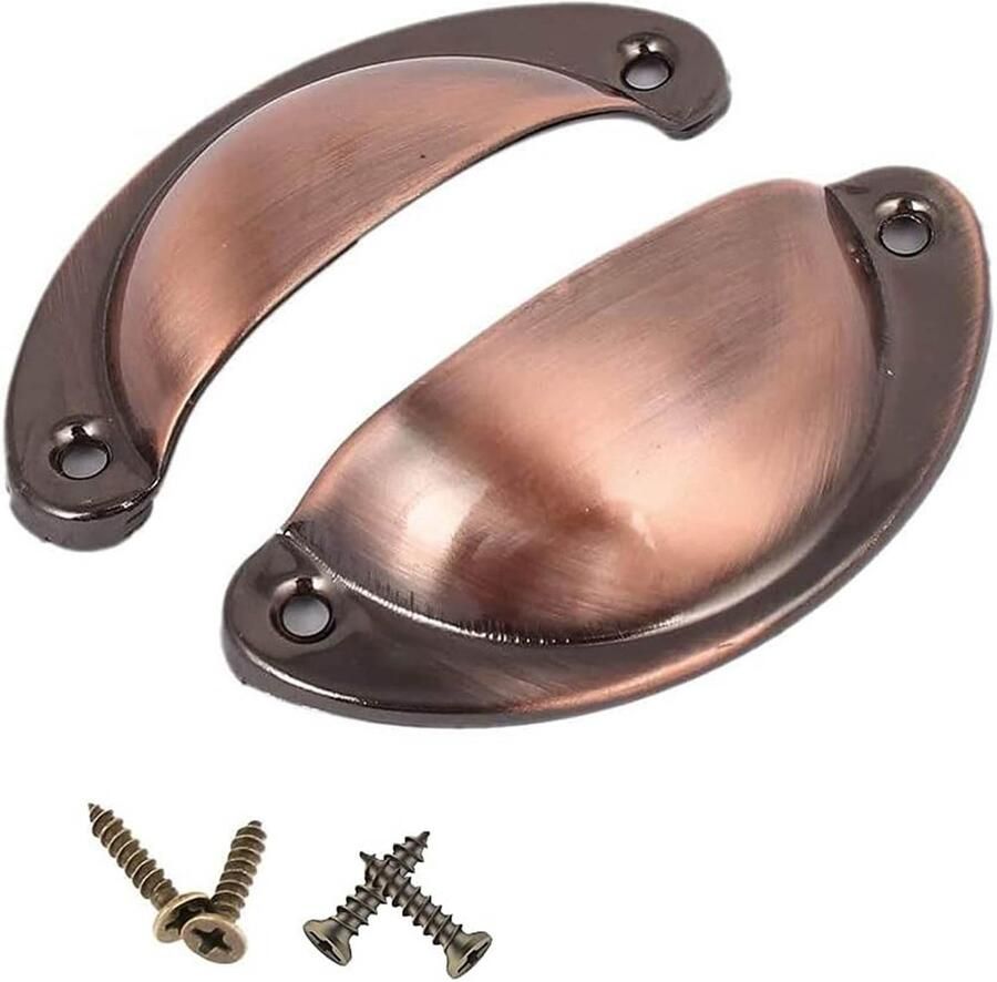 20 Pcs Shell Cup Handles Semi-Circle Retro Drawer Pull Handle Metal Kitchen Cabinet Door Handles and Knobs with Screws (Red Bronze 81x35mm)