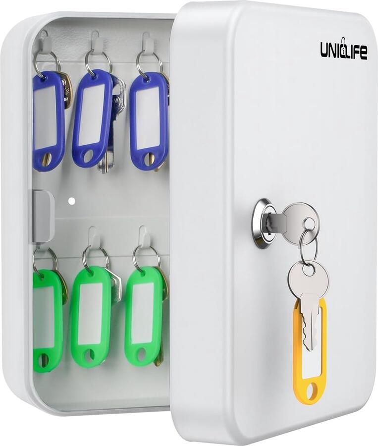 20 Position Key Cabinet met Sleutelslot Wandmontage Witte Beveiligingsopslagdoos Stalen Sleutelorganizer met Kleurrijke Sleutellabel Stickers en Haakjes