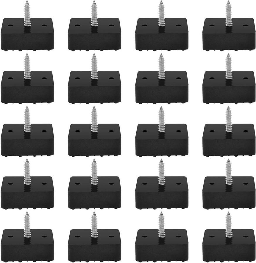 20 Rubber Feet Screwable Square Bufferers Non-Slip Furniture Table Chair Decks Floor Protectors (Black 23x9 Pack)