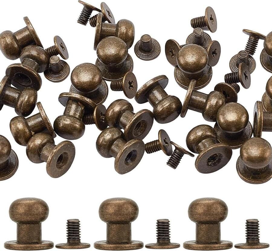 20 Set 8x10x10mm Ronde Hoofd Knop Stud Legering Chicago Schroef Klinknagels Thuis Diy Lederen Reparaties Craft Antiek Brons