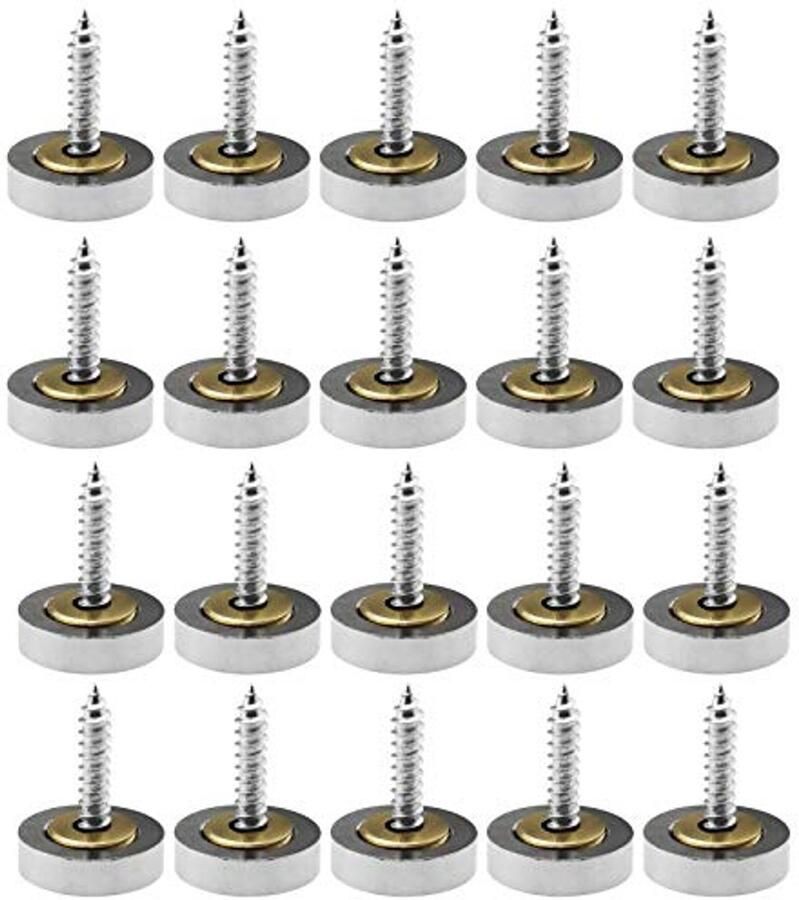 20 Sets platte spiegel nagels schroeven ringen & 10mm decoratieve covers zilver geborsteld voor spiegel tafels kasten badplaten