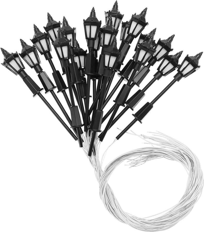 20 STKS Miniatuur Straatlantaarn Model OO HO Schaal Spoorweg Trein Lamp Post 1:100 Schaal 3V Pathway Lantaarn Post Voor Model Building Accessoires 7Cm Hoogte