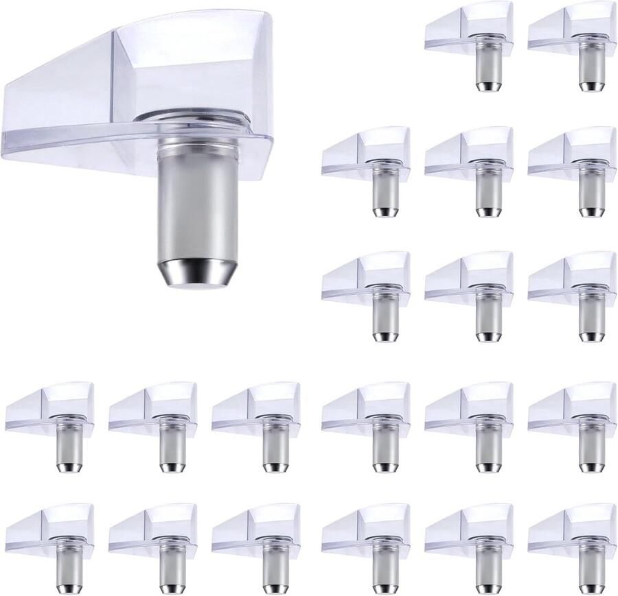 20 stuks 5 mm planksteunpen transparante plank ondersteunt studs met stalen pinnen gereedschapsvrije kaststeunen voor keukenkasten boekenkasten meubels kledingkastplanken plankhouder